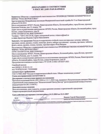 Котел Роза Ветров 9,5л.низкий нерж.крышка с ручками