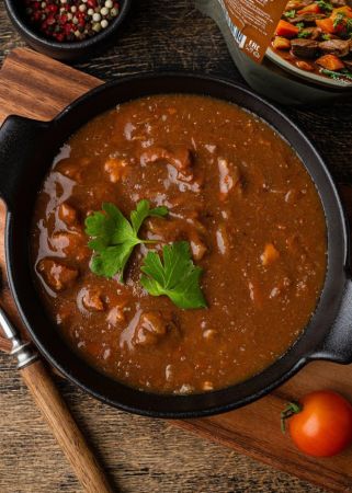 Консервы мясорастительные стерилизованные рубленые "Гуляш из говядины"